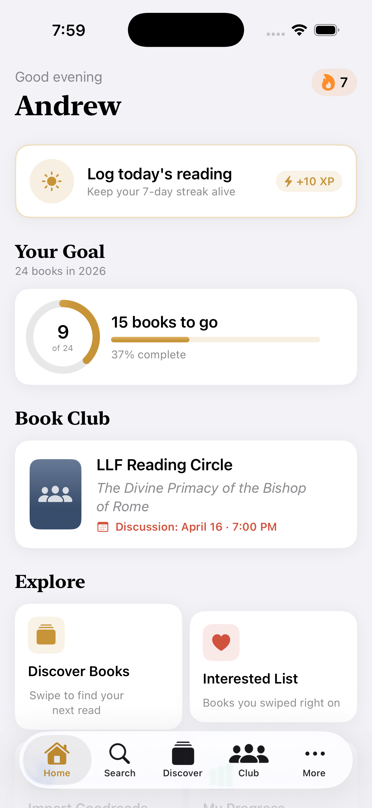 WellRead Home Screen